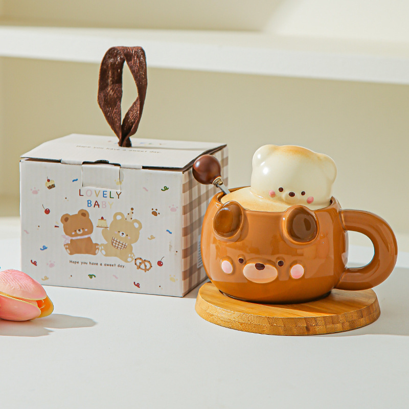 Regalo de cumpleaños para chicas adorables osos tazas de café de agua de alto valor de cerámica regalo de mano