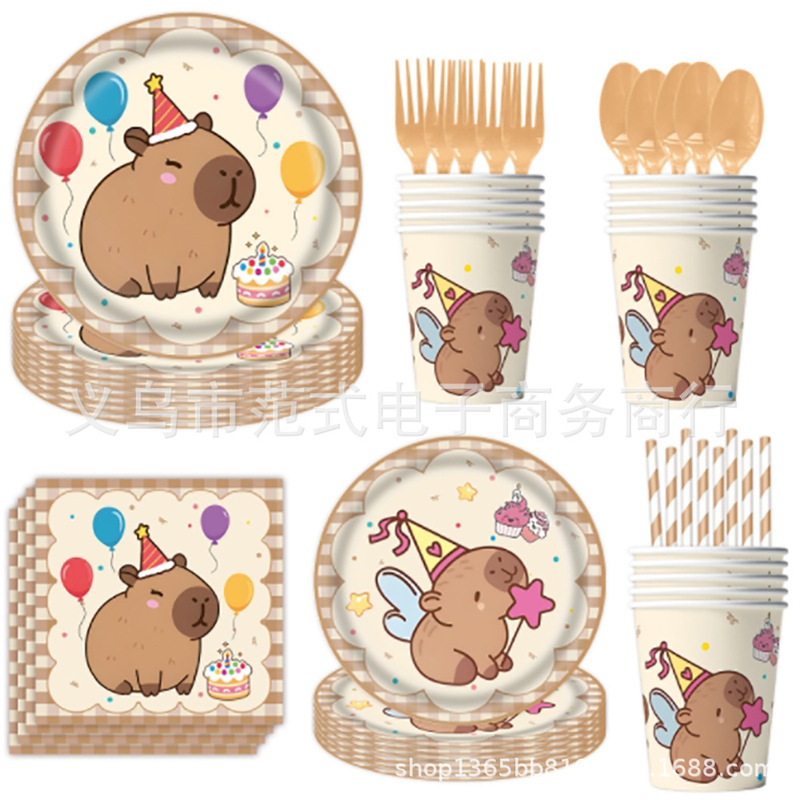 新しいカピバラテーマパーティー食器誕生日パーティーカピバラ使い捨て紙皿ティッシュディナープレートテーブルクロス|undefined