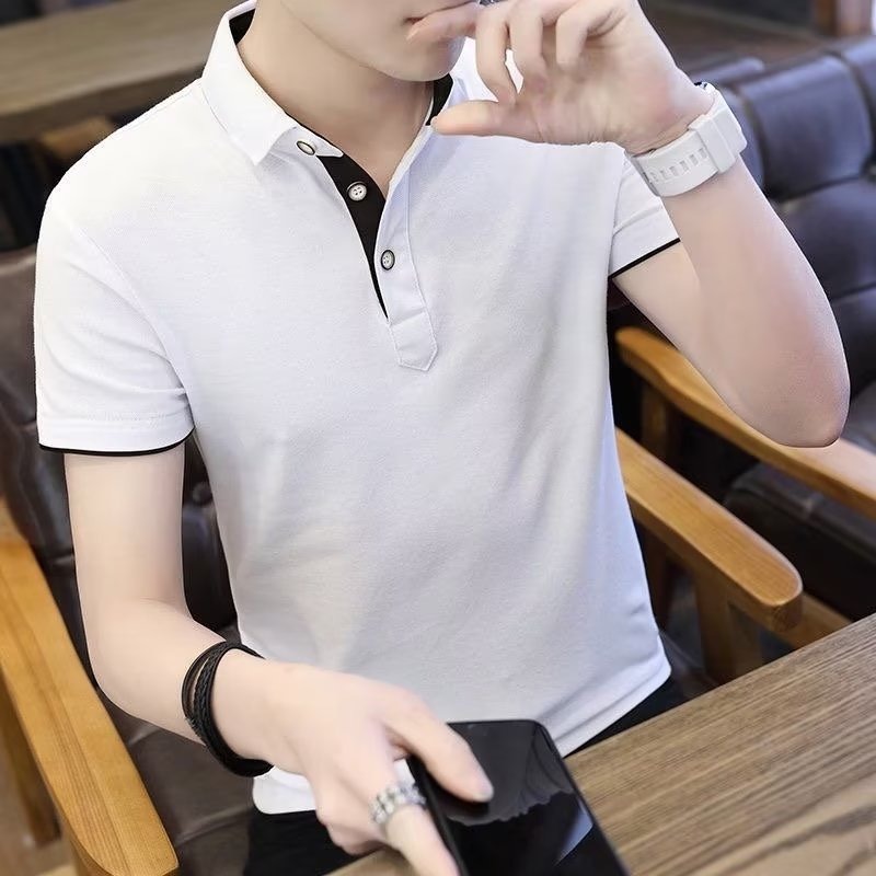 Marea de verano marca de manga corta Camiseta masculina solapa Polo ins coreano nuevos hombres collar color marea transfronteriza