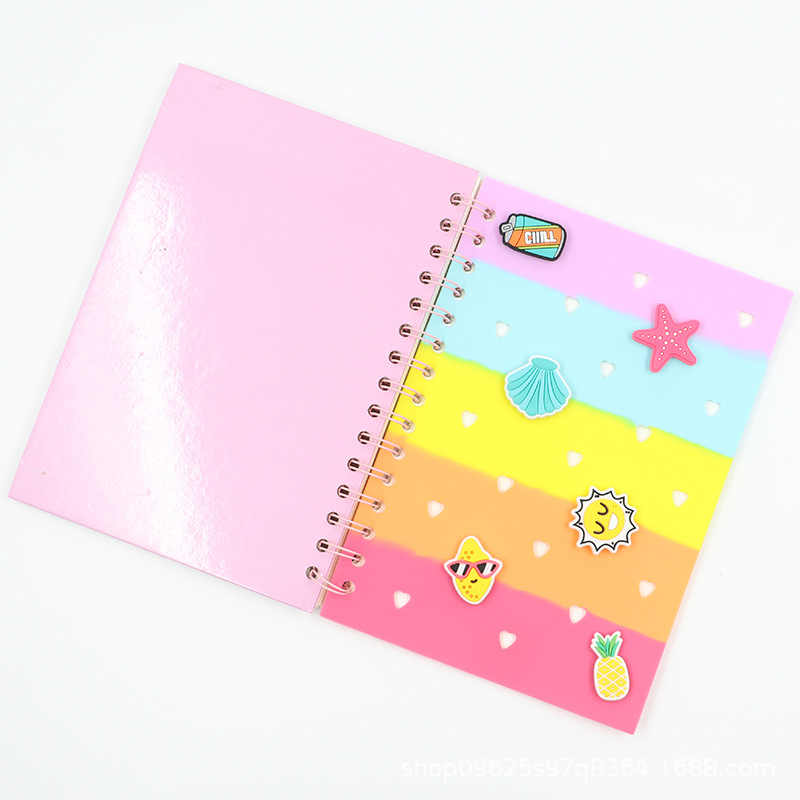 DIY silicona botón de bobina de hoja de cartón lindo libro de dibujos animados de playa marina cuadernos de notas de estudiantes accesorios de PVC
