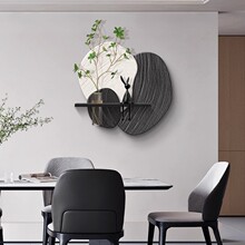 石来运转餐厅装饰画黑白高级感电视背景墙壁画水培绿植玄关转角画