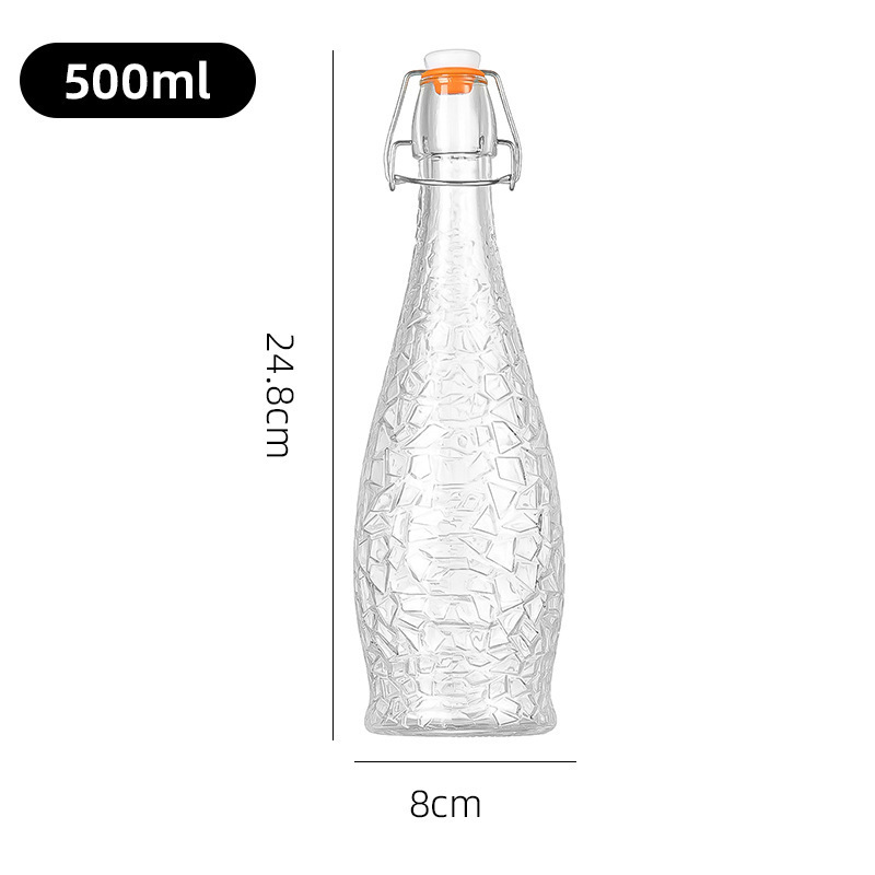 Botella de bebida de vino de fruta transparente botella de enzima de sellado botella de leche botella de jugo botella de aceite doméstica botella de vidrio de sellado de presión