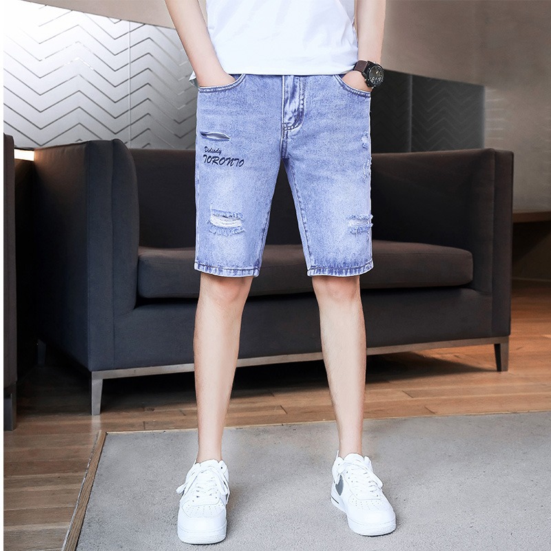 Summer Five-point Ripped Pants Jeans Men's Korean-style Slim-fit Short Pants Trendy Brand Men's Wear Men's Pants for Boys