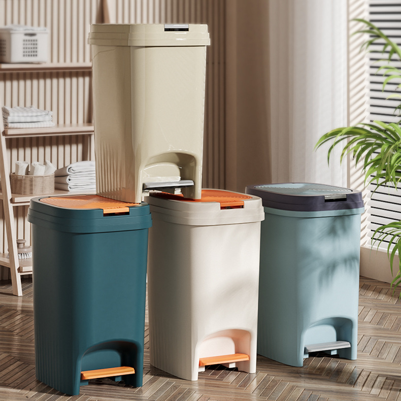 Bathroom Kitchen Foot-Operated Trash Can Household Living Room Bedroom Foot-Operated Press Sealed Deodorant Debris Trash Basket