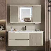 奶油风圆角隐藏式浴室镜柜卫生间洗漱盆岩板热弯一体盆智能浴室柜