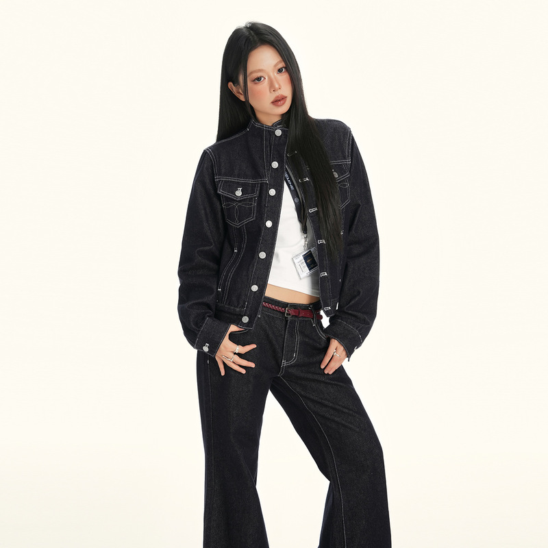 [Denim Suit] American Deconstructed Right Shoulder Waist Jacket Denim Jacket Versatile Original Denim Jeans for Women