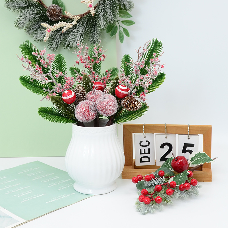 Christmas Branch C DIY Handmade Material Package Auxiliary Materials Artificial Flower Red Fruit Pine Cone Cross-Border Hot Selling Christmas Holiday Outfit