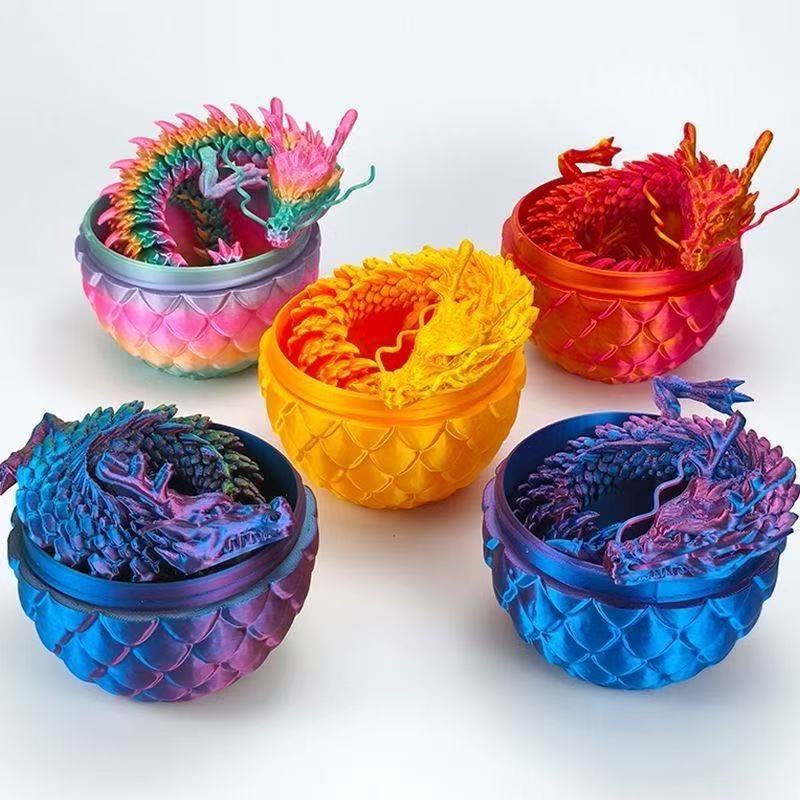 3D Printed Dragon Ornaments Chinese Dragon Dragon Egg 3D Jointed Dragon Toy Figurine Gift Crafts Wholesale Luminous Rainbow