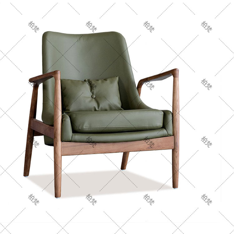 Silla de ocio de madera maciza perezosa de mediana edad, sofá individual de diseño de madera de fresno, silla Hank, silla de tienda de té con leche de café