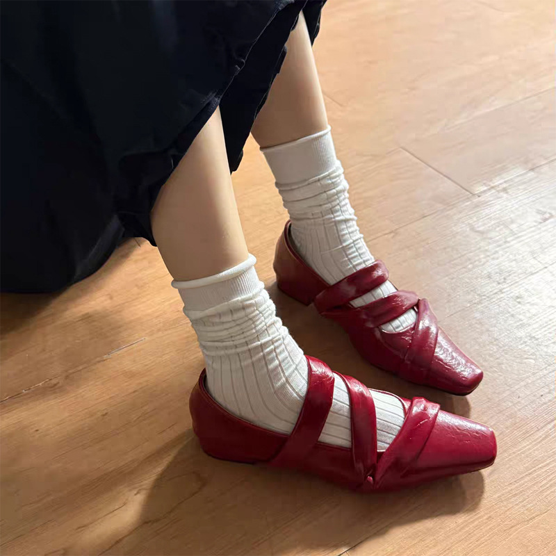 Sheepskin Version! Retro Japanese-Style Brown Mary Jane Shoes for Women, New Autumn and Winter Square-Toe Slip-On Leather Shoes with High Heels