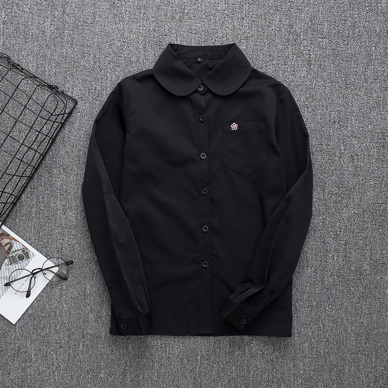 Shirt with a round collar, long-sleeve