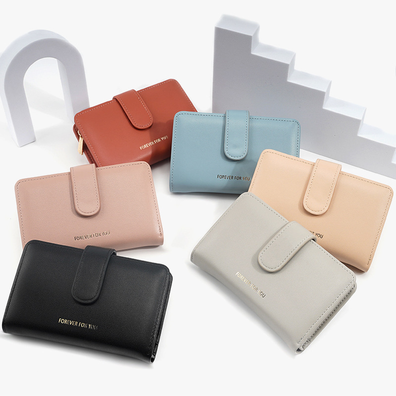Verano nuevo bolso de color sólido multi-funcional de las mujeres billetera de moda simple de media longitud cartera para niñas puwallet