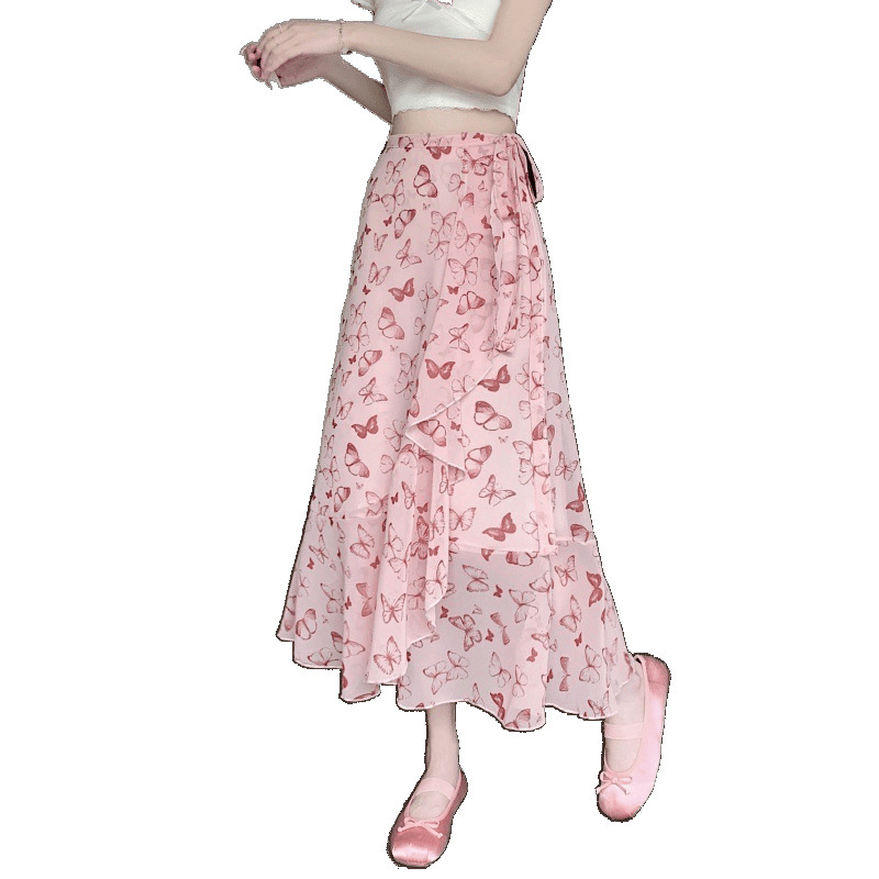 実拍多種類の花柄のハスの葉の辺のシフォンの半身のスカートの女性の夏の新型のワンピースのエプロンはアンドロメダのスカートを防ぎます。