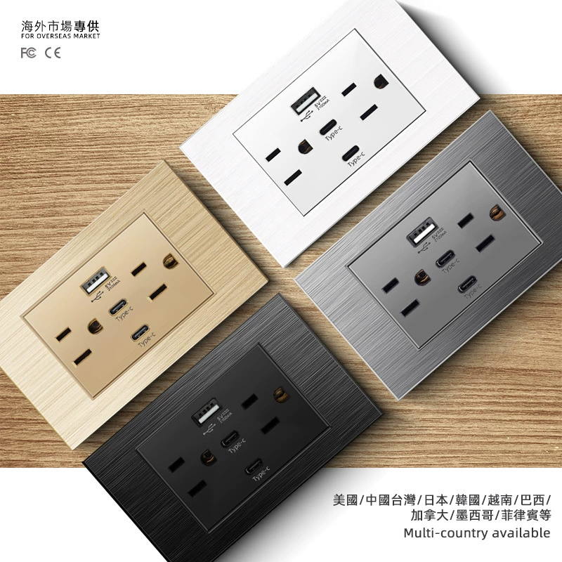 Американский стандарт шестиг hole 2.1A110V розетка с USB панелью двойной type-c белый 118 тип 15A черный серый золотистый стекло