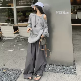慵懒松弛感一字肩卫衣女春秋新款2025韩版宽松露肩oversize上衣T