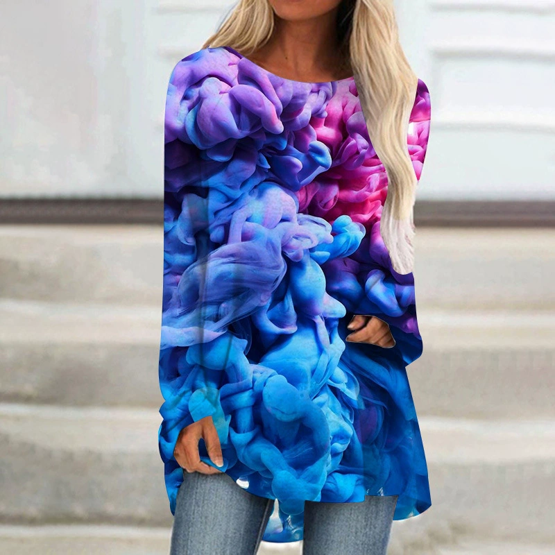 AliExpress Amazon весенне-осенний женский свитер с 3D цифровым принтом и узором в виде листьев с круглым вырезом и длинным рукавом свободного кроя