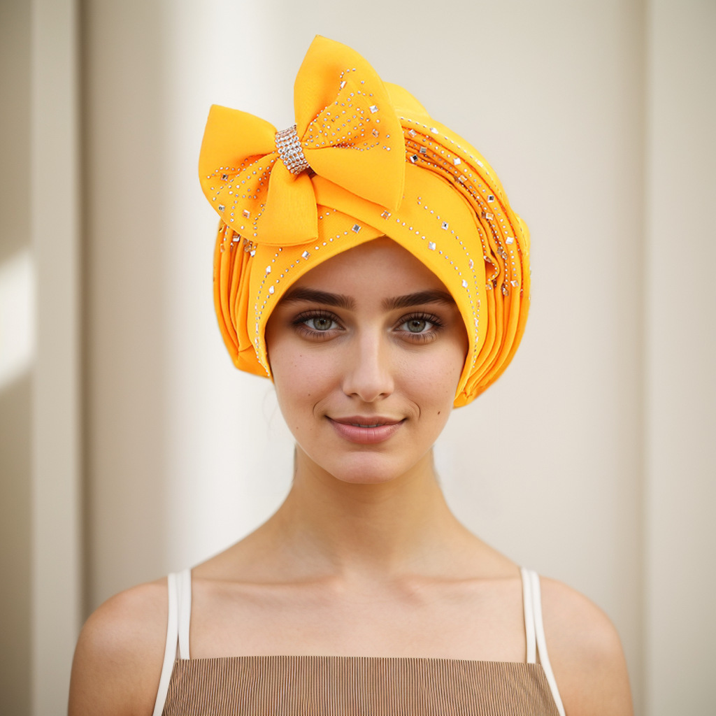 Muslim hat Space layer hot drill laminated with bow hat hat Muslim hat_voghion.com