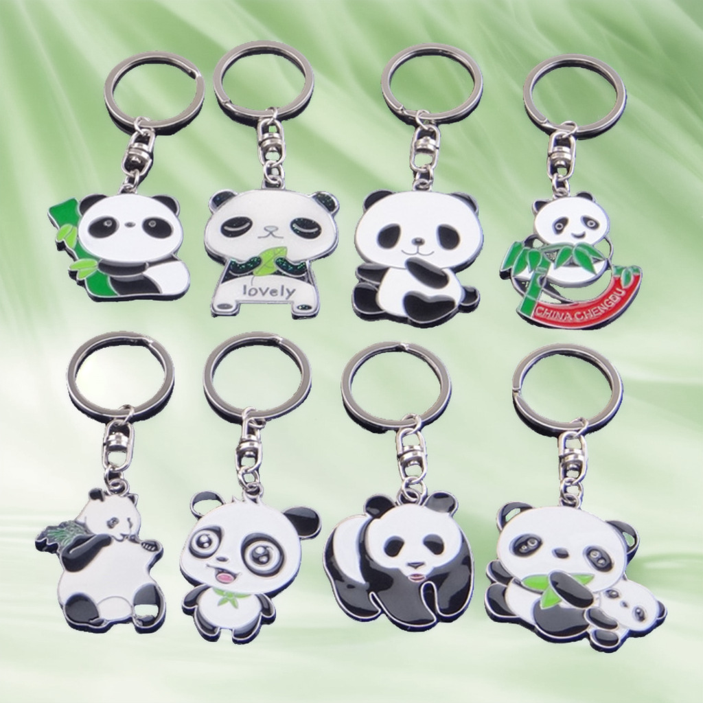 Guofeng 만화 귀여운 팬더 열쇠 고리 개인화 된 창조적 인 간단한 학생 책가방 펜던트 선물 자동차 열쇠 고리