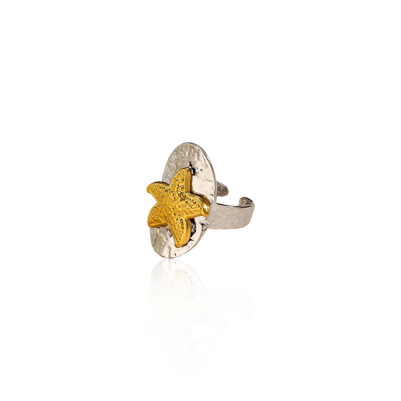Anillo de acero inoxidable de oro de acero de dos colores, estilo de lujo ligero y estilo de estilo, anillo de acero de titanio abierto