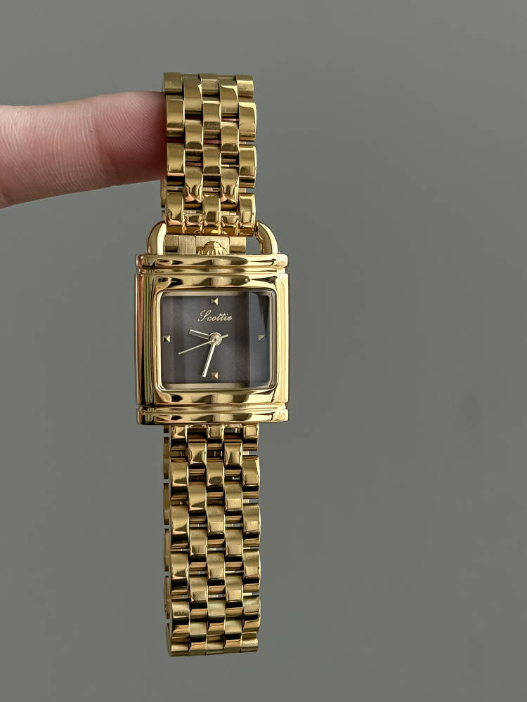 60g Weight Tempered Glass Mirror Material Stainless Steel Strap Material Business Solid Color Butterfly Double Snap Quartz Watch