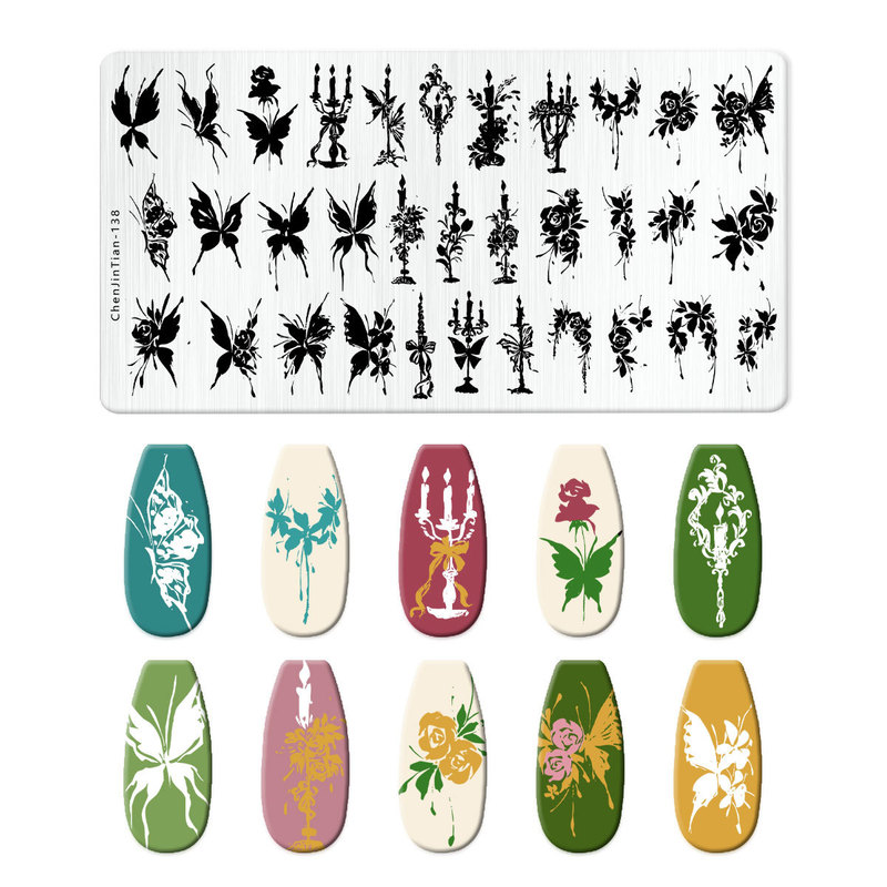 美甲跨境印花板磨砂钢板蝴蝶 Nailplate不锈钢指甲模板转印批发|undefined