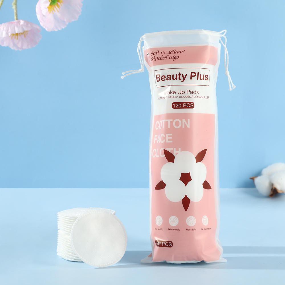 Bolsa de cuerda 120 piezas de algodón maquillaje redondo no tejido agujero de alfiler cerrado borde de doble efecto piel de algodón desechable