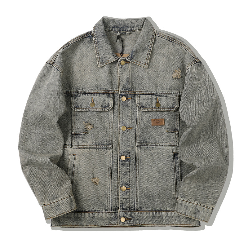 Calidad superior Retro lavado sucio de piedra vieja chaqueta de vaquero hombre clásico corto chaqueta casual hombre y mujer