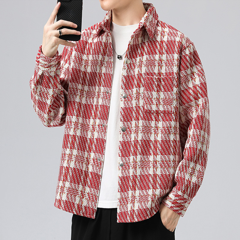 青少年コート男性春秋タイプ高校生小香風格子シャツ男性ハンサムジャケット男性服