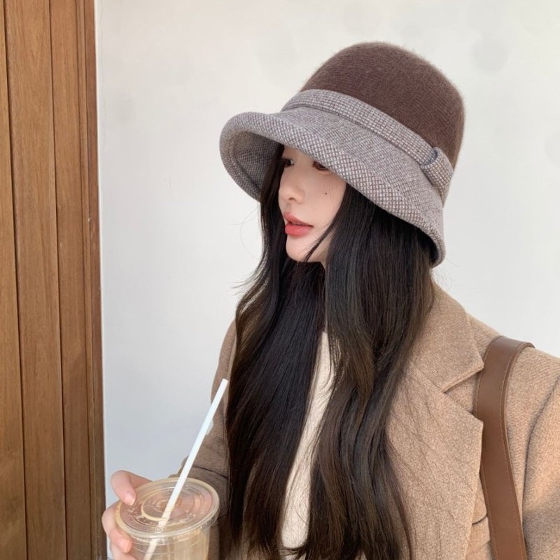 赫本风渔夫帽子女素颜百搭显脸小盆帽春秋季防风保暖灯芯绒水桶帽|undefined