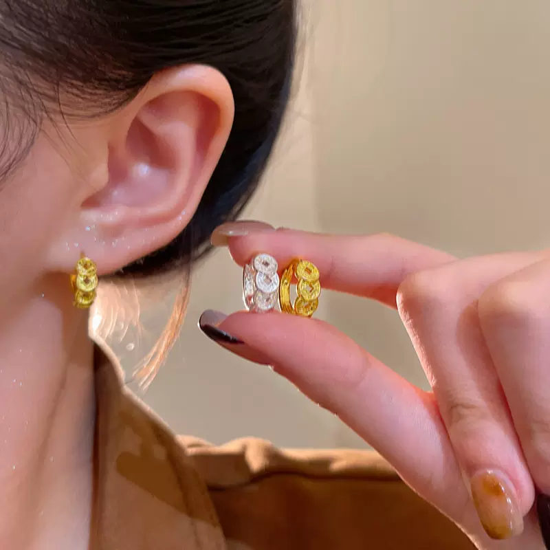 复古老钱风钱多多金色钱币耳圈女轻奢高级感耳扣独特设计耳环耳饰