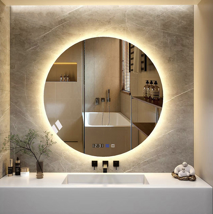 Round led smart bathroom mirror bathroom with lamp mirror bathroom anti-fog luminous touch screen wall-mounted round mirror