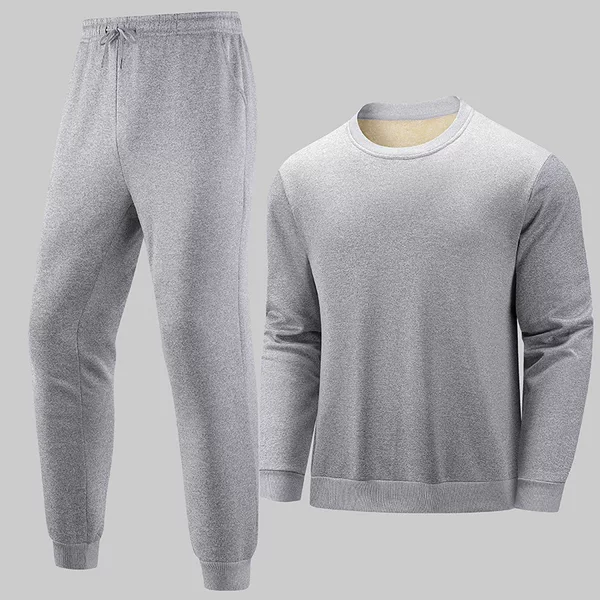 Cross-border fleece-lined sweatshirt set for men, round neck, European size, American style, thickened and warm, two-piece sportswear set with sweatpants