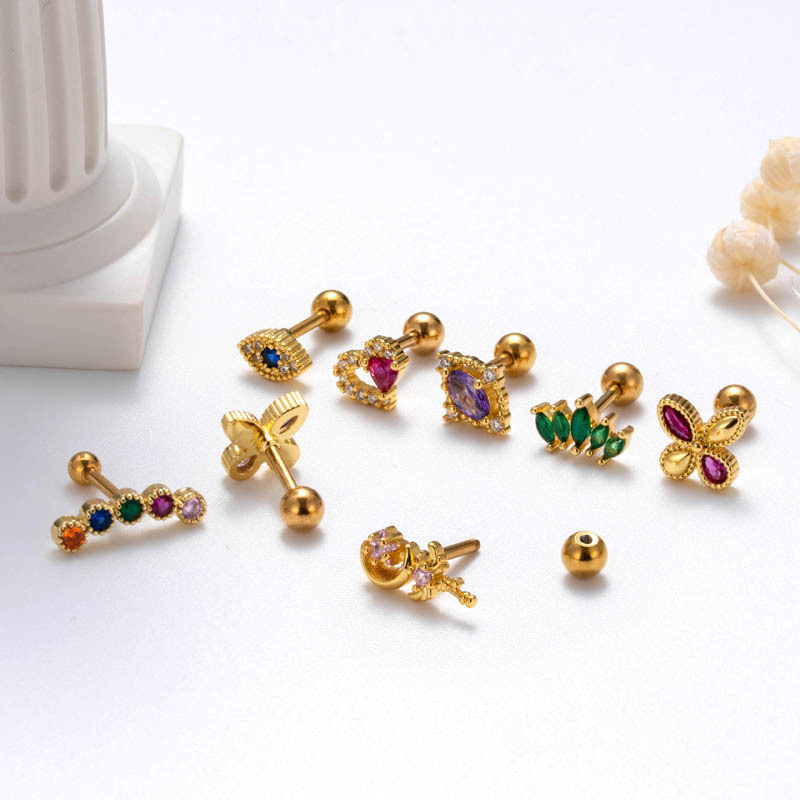 2 uds nuevos tornillos de doble cabeza de acero inoxidable, pendientes de cartílago de varilla gruesa, globo de corazón rojo, pendientes de oreja de circonio_voghion.com