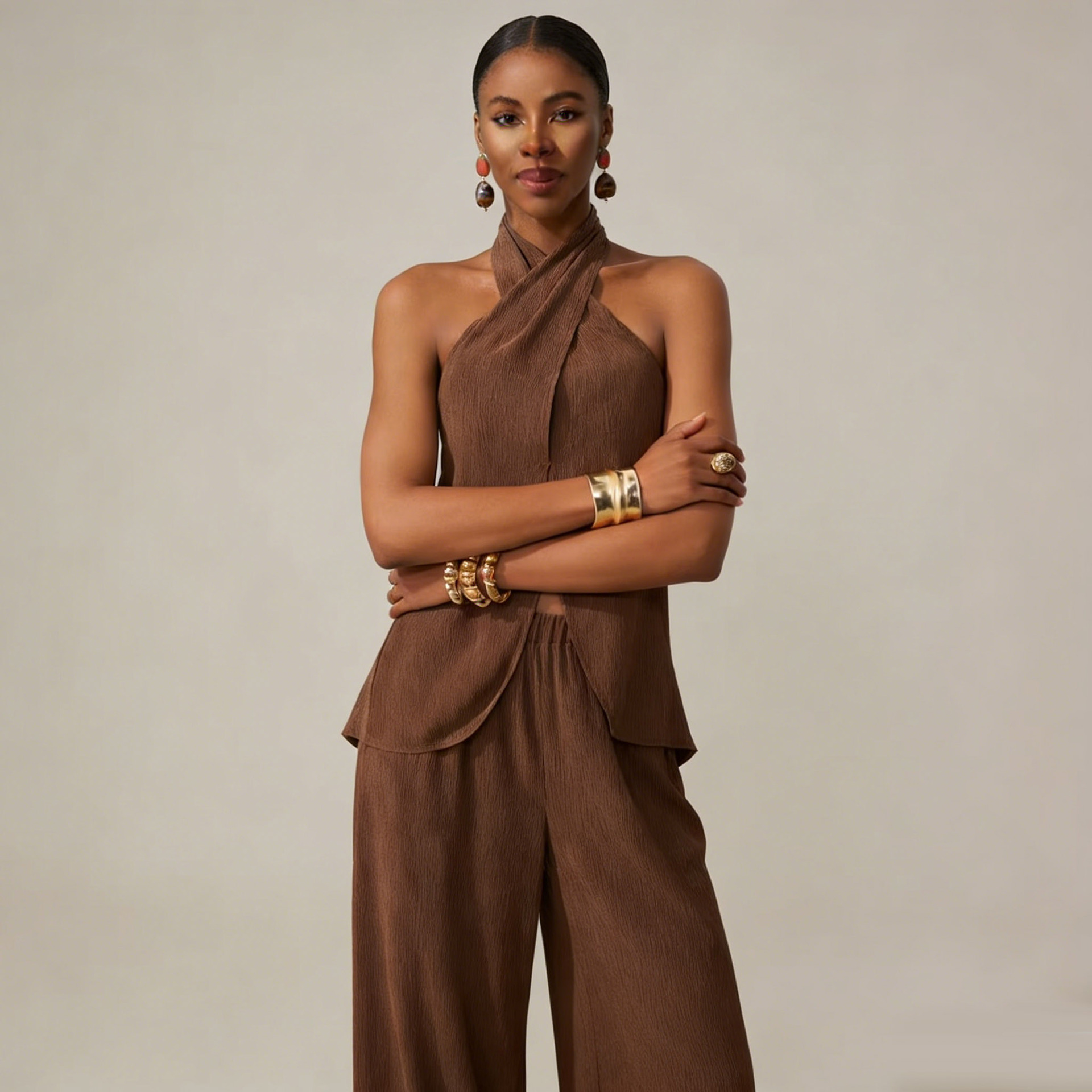 2026 New European And American Women's Clothing Off Shoulder Sleeveless Fashion Trousers Fashion Casual Set_ecoleips.com