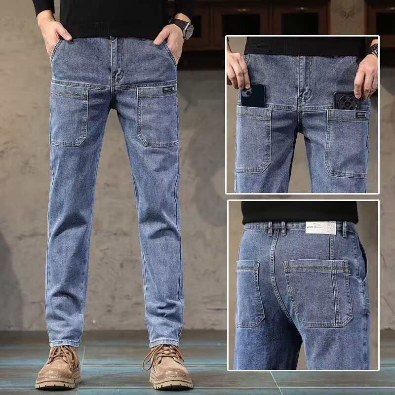 Primavera y otoño nuevos pantalones jeans hombre de alta calidad pantalones de marca de moda versátiles cómodos elásticos lavados con agua pantalones casuales rectos
