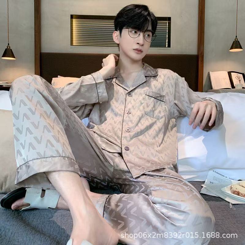 Men's Pajamas Spring and Autumn Ice Silk Long-Sleeved Pants Suit Men's Summer 2025 New High-End Home Clothes