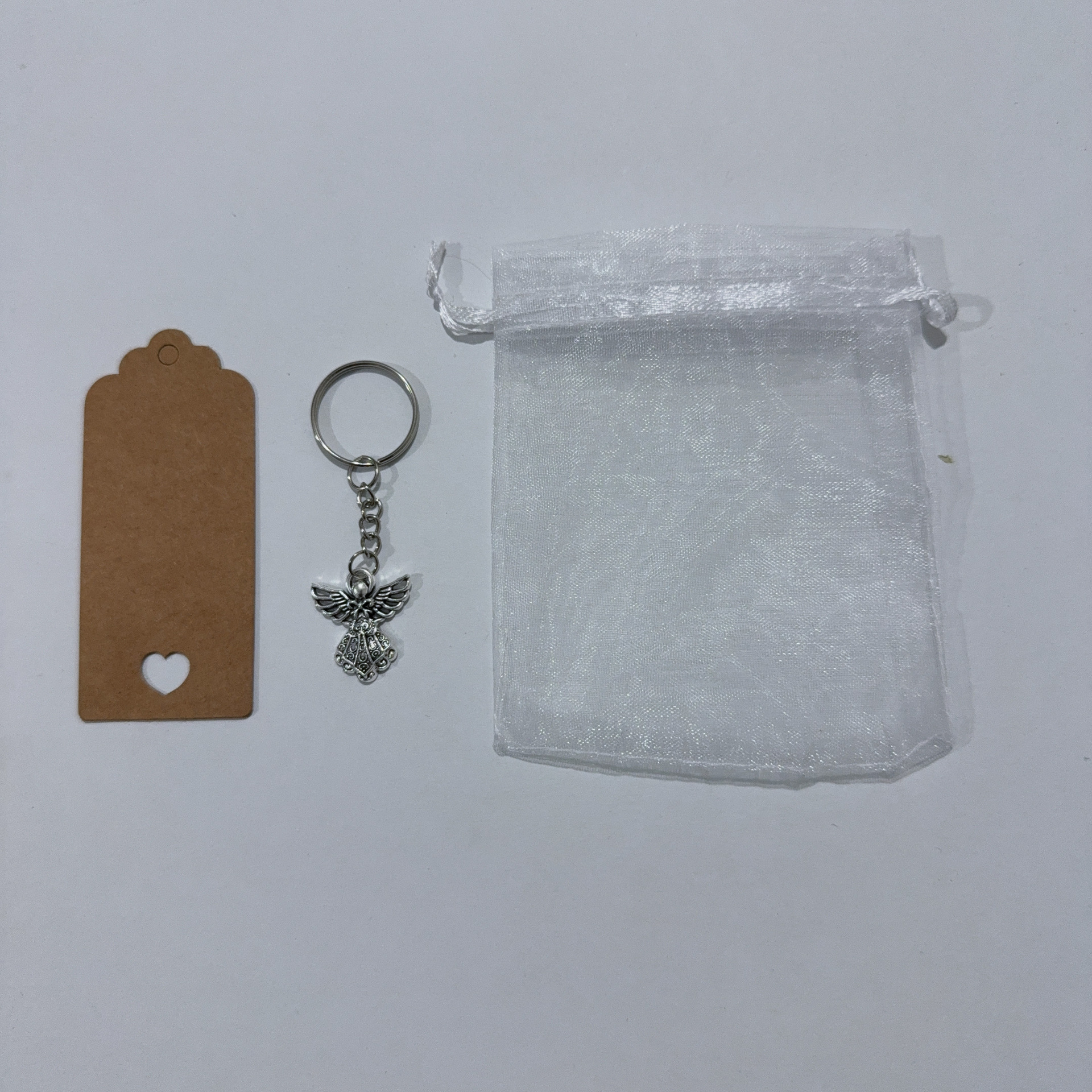 망사 하트 카드 앤틱 실버 천사 키링