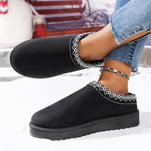 Women's Large Size Snow Boots Autumn and Winter New Style Fur Integrated Fleece-Lined Warm Thick-Soled Toe-Cap Half-Slip Cotton Shoes Wholesale