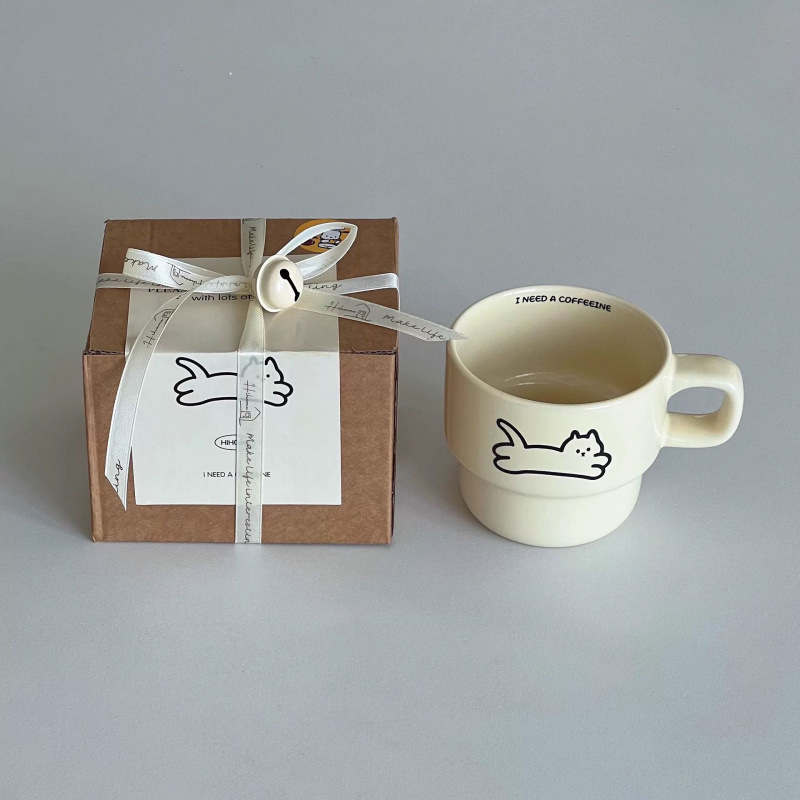 New Cute Cat Ins Puppy Couple Stacking Mug Gift High Temperature Resistant Ceramic Coffee Water Cup_voghion.com