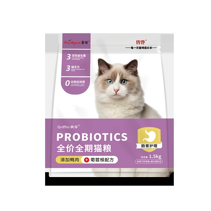 Корм для кошек Guifen Feige, полнорационный, для котят и взрослых кошек, универсальный, для набора веса и питания, с мясом утки и корнем цикория, 1,5 кг