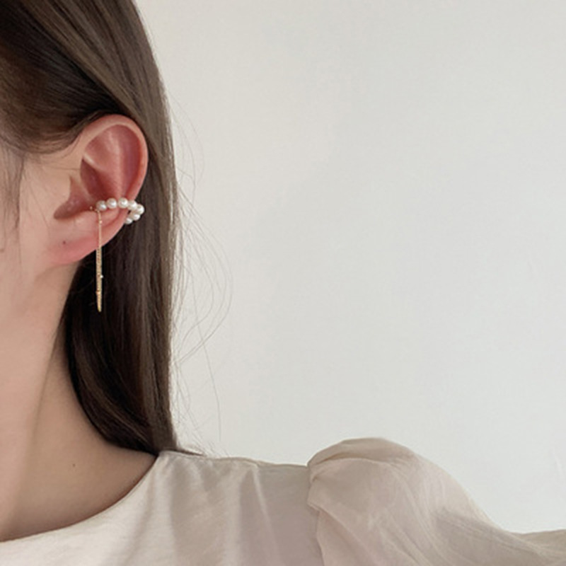 Retro pearl tassel ear bone clip temperament ear clip earringspicture2
