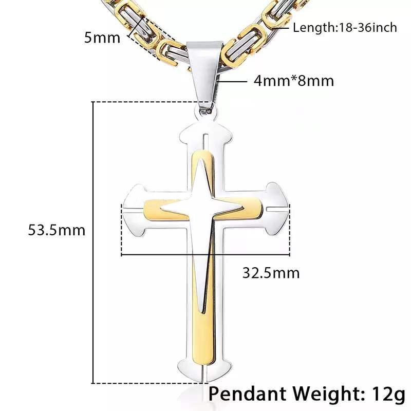 Pendentif croix en titane, trois couches, stéréo, style hip-hop européen et américain, en acier inoxydable cubain, collier carré pour homme_voghion.com