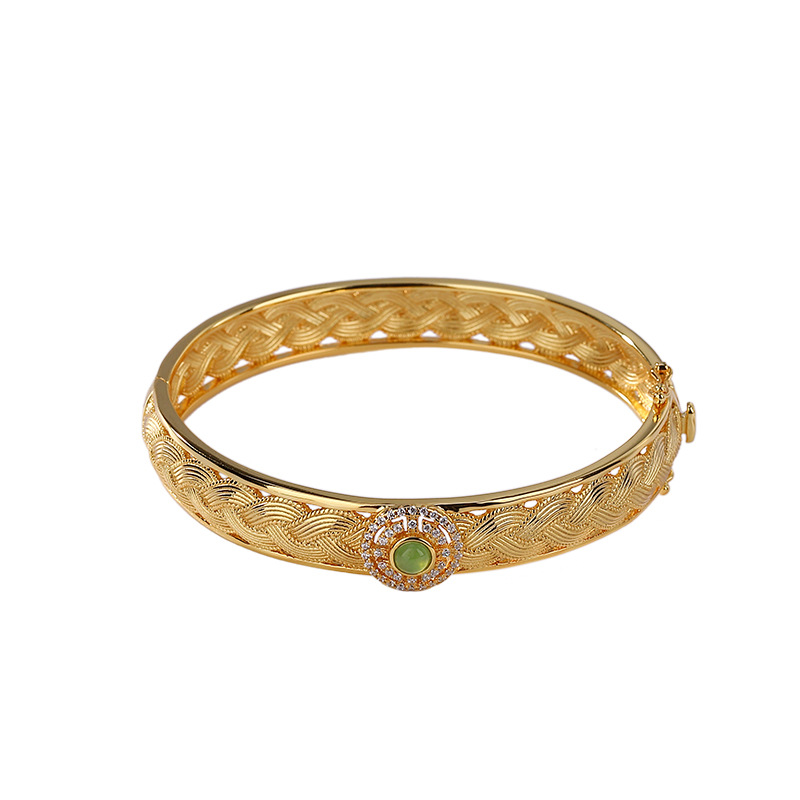 Vòng tay bạc S925 mạ vàng đính ngọc bích Hetian Jasper phong cách hoang dã — Kiểu mạ bạch kim