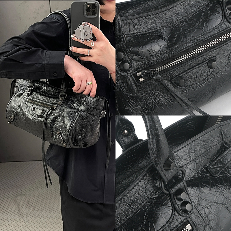 Baja East-West Spicy Girl Studded Motorcycle Shoulder Bag Women's Retro Commuter Large Capacity Handbag - Thumbnail 2