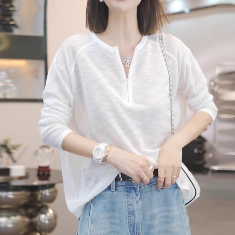 Brand Export~Cut Label, Department Store Style, Lightweight, Versatile, Lazy Style Long-Sleeve T-Shirt for Women, 2025 Sun-Protective Knit Top Brand Export~Cut Label, Department Store Style, Lightweight, Versatile, Lazy Style Long-Sleeve T-Shirt for Women, 2025 Sun-Protective Knit Top