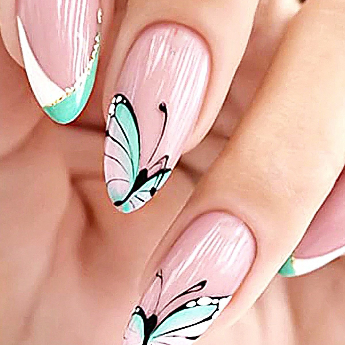 Uña de almendra desmontable negra borde francés minimalista moda manicura falsa parche de uñas al por mayor