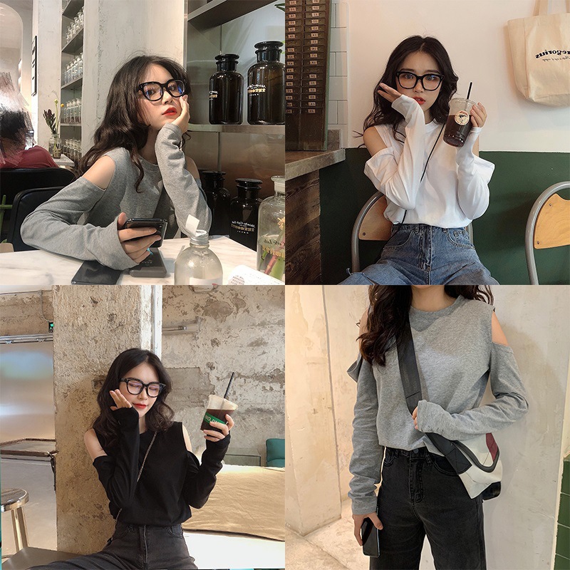 Camiseta de Moda para Mujer 2025, Estilo Influencer, Ajustada, con Hombros Descubiertos, Manga Larga, Estilo Chic