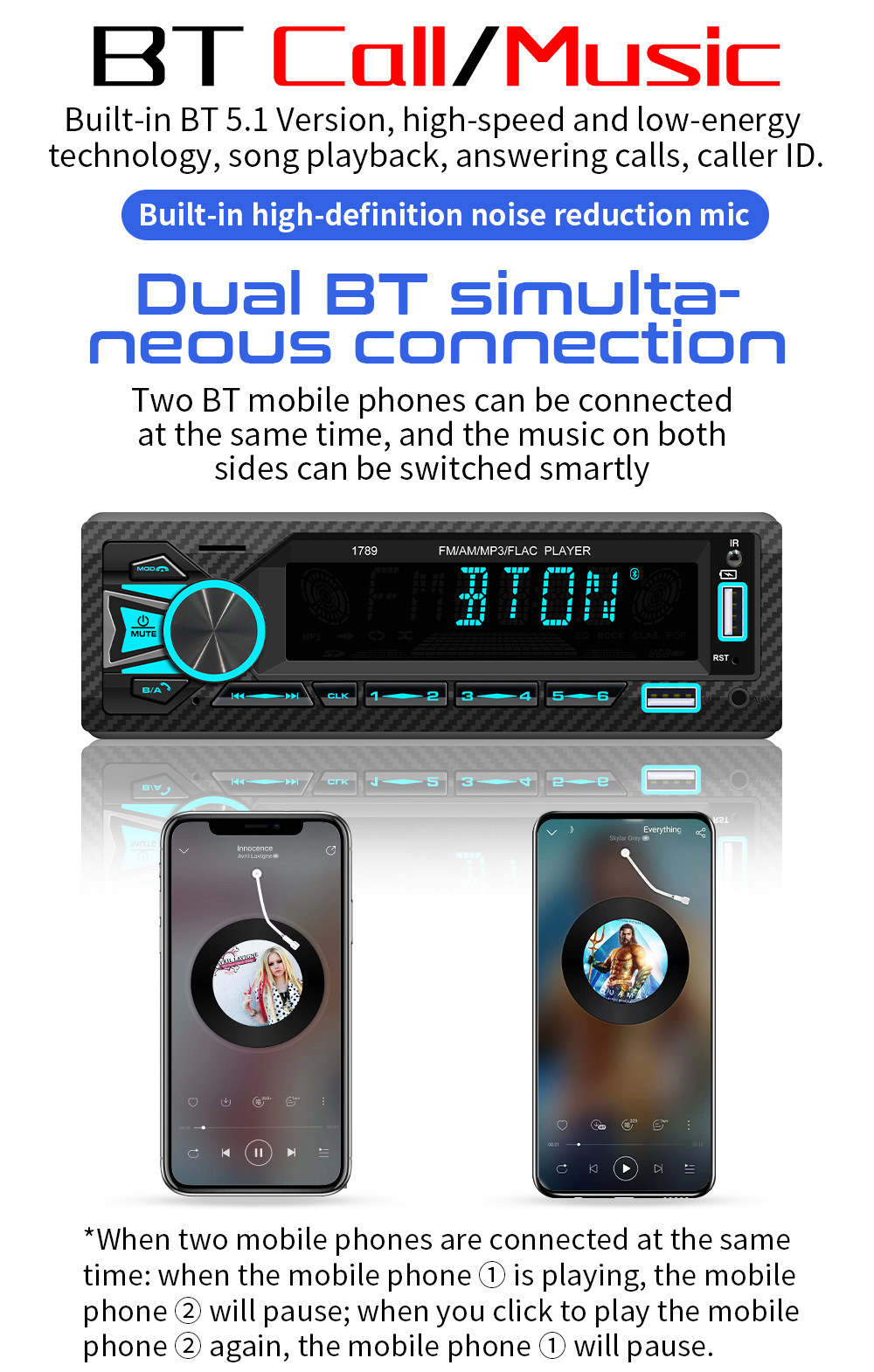 12V Single-Cylinder Short Mp3 Fm Radio Car Dual Bluetooth USB Player Mobile Phone Intelligent Positioning to Find the Car