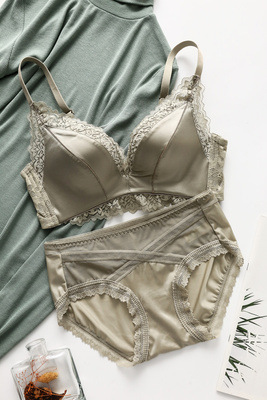 De gama alta caliente 6918 inalámbrico empuja hacia arriba la luz de lujo sexy satén ropa interior de gama alta de las mujeres pequeño pecho traje de sujetador grande