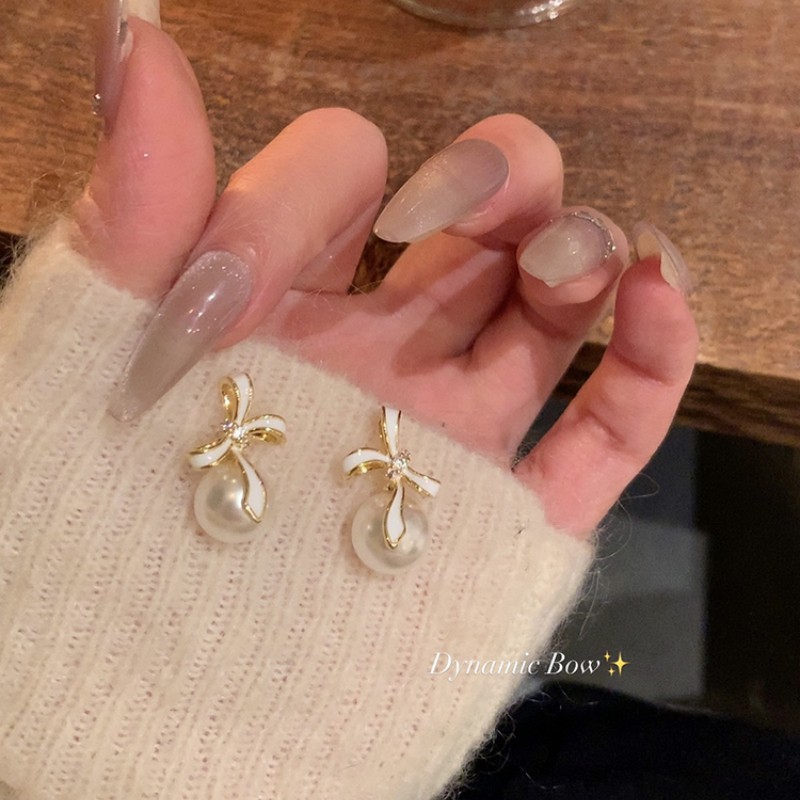 蝴蝶结珍珠耳环0799